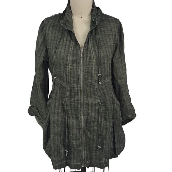 Aslı Odyakmaz green lightweight linen zip up jacket L XL - Picture 1 of 5